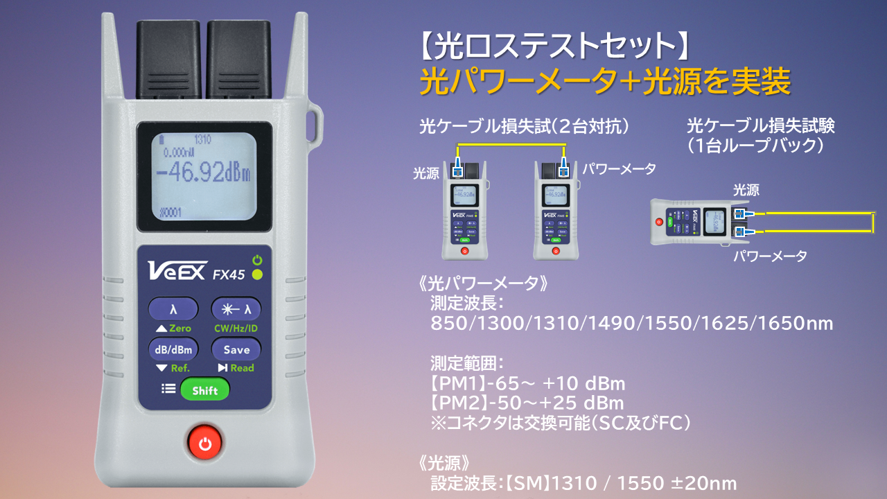 【FX45】VeEX製　光ロステストセット(パワーメータ+光源)